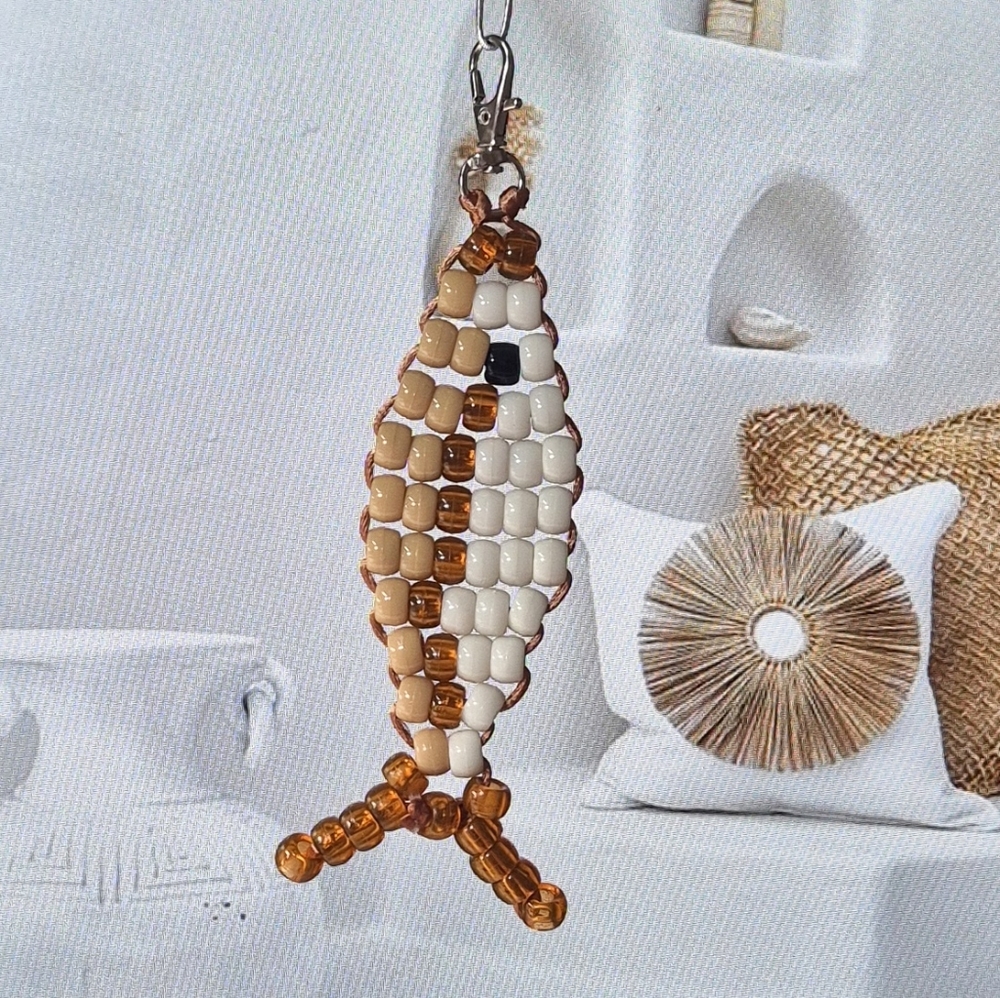 Handmade Beaded Fish Keychain, Fun Beach Handbag Charm